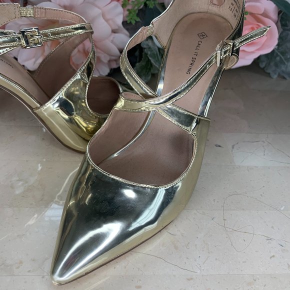 Strappy Gold Stiletto Heels 7.5 - Picture 3 of 9